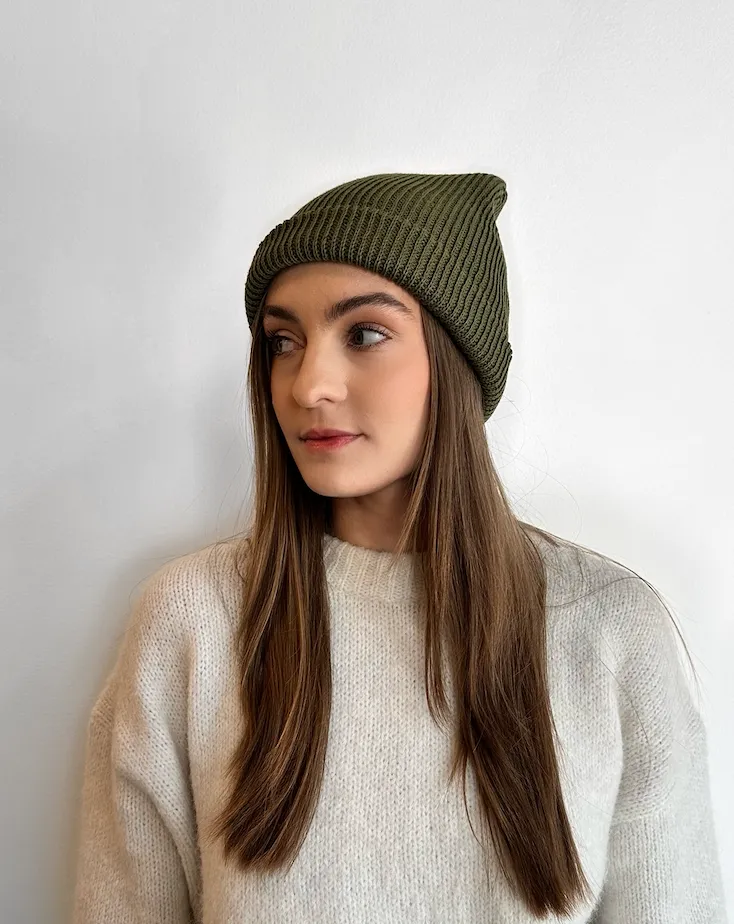 Green Cotton Knit Beanie