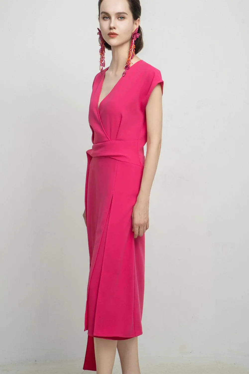 Haley A-line Cap Sleeved Tissue Midi Dress
