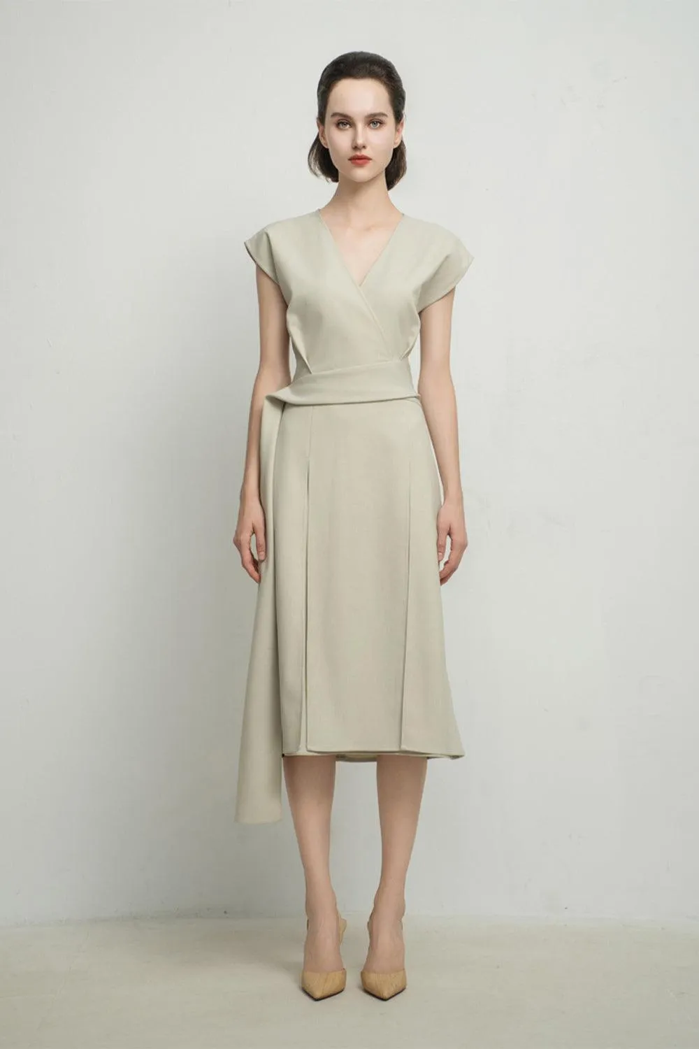 Haley A-line Cap Sleeved Tissue Midi Dress