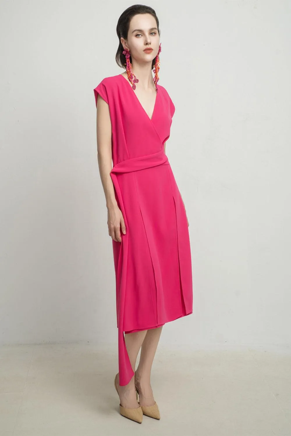 Haley A-line Cap Sleeved Tissue Midi Dress