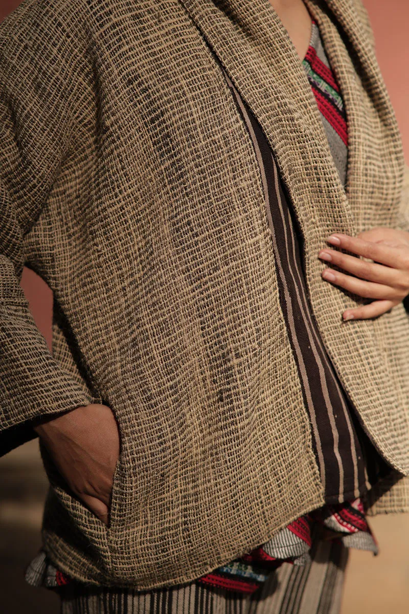 handwoven Desi wool Shawl collar jacket