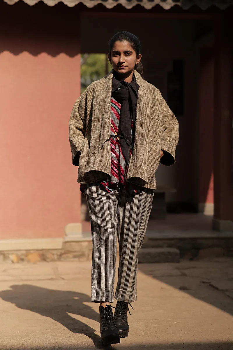 handwoven Desi wool Shawl collar jacket