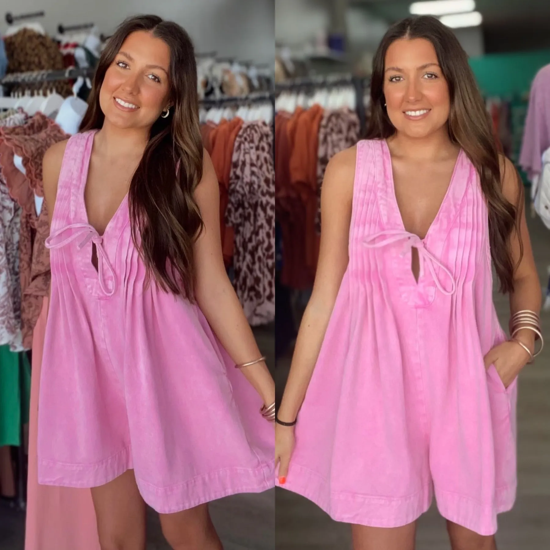 Hang Tight Honey Denim Romper - Pink Denim