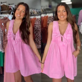 Hang Tight Honey Denim Romper - Pink Denim