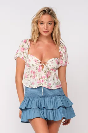 Heidi Pink Rose Puff Sleeve Top