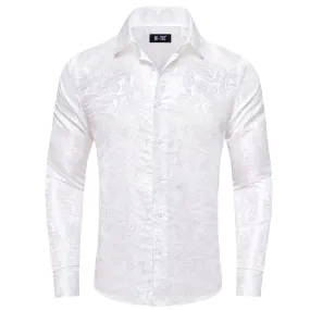 Hi-Tie White Paisley Wedding Silk Mens Long Sleeve Shirt