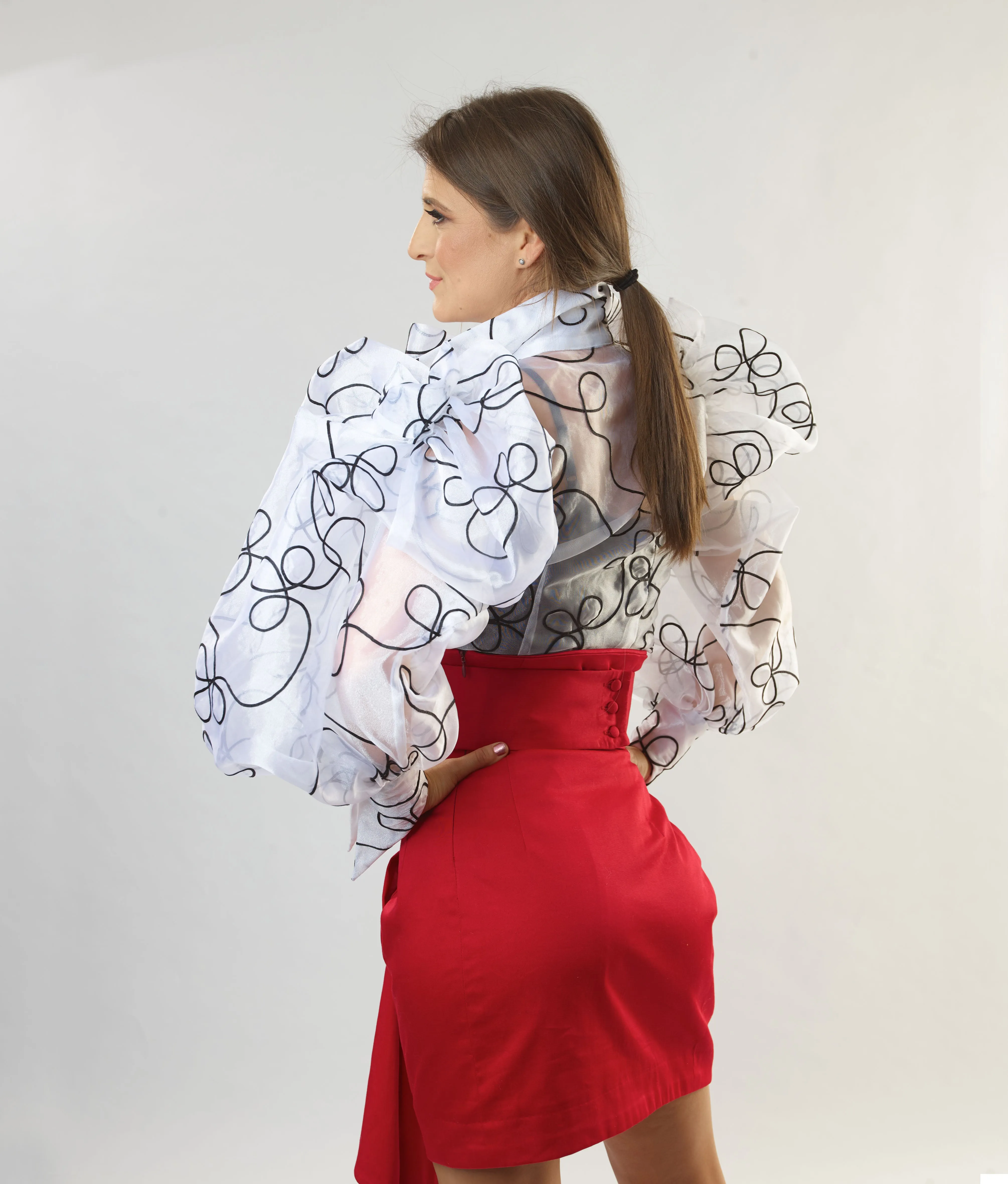 High Rise Cotton Satin Skirt