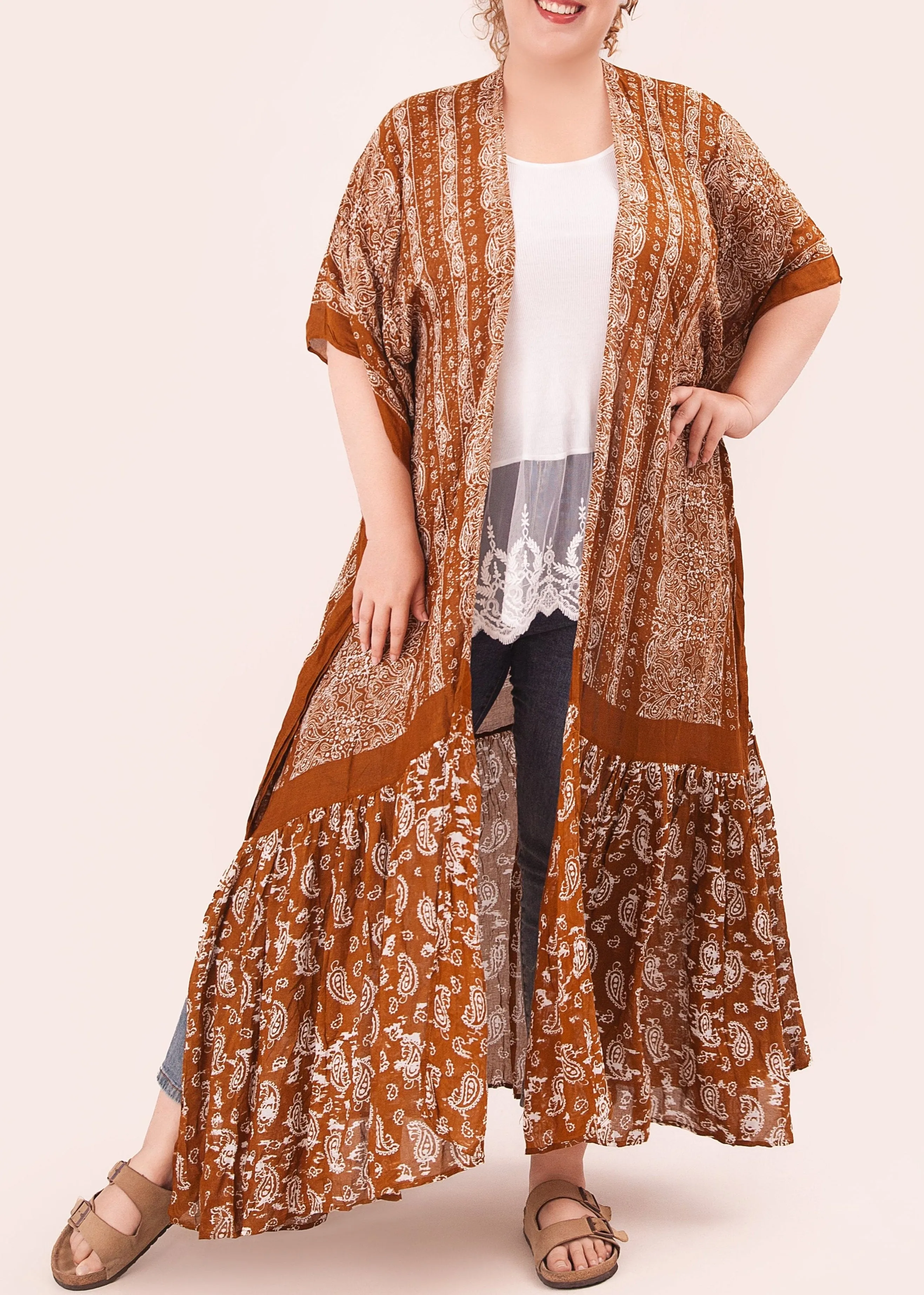 Inner Peace Boho Paisley Brown Kimono One Size