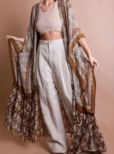 Inner Peace Boho Paisley Brown Kimono One Size