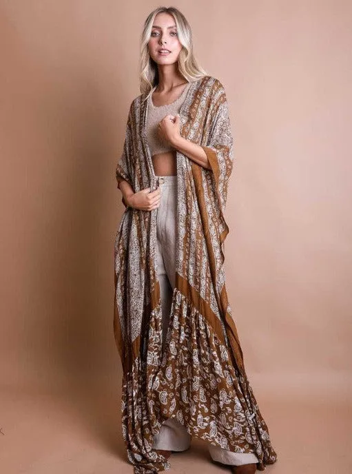 Inner Peace Boho Paisley Brown Kimono One Size