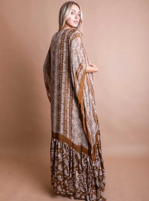 Inner Peace Boho Paisley Brown Kimono One Size