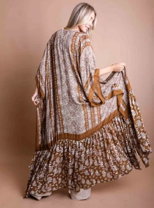 Inner Peace Boho Paisley Brown Kimono One Size