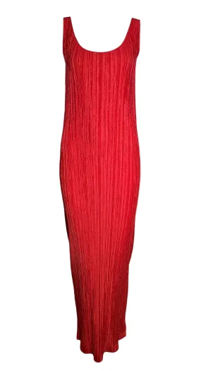 Issey Miyake 2000's Plissé Cherry Red Scoop Neck Dress