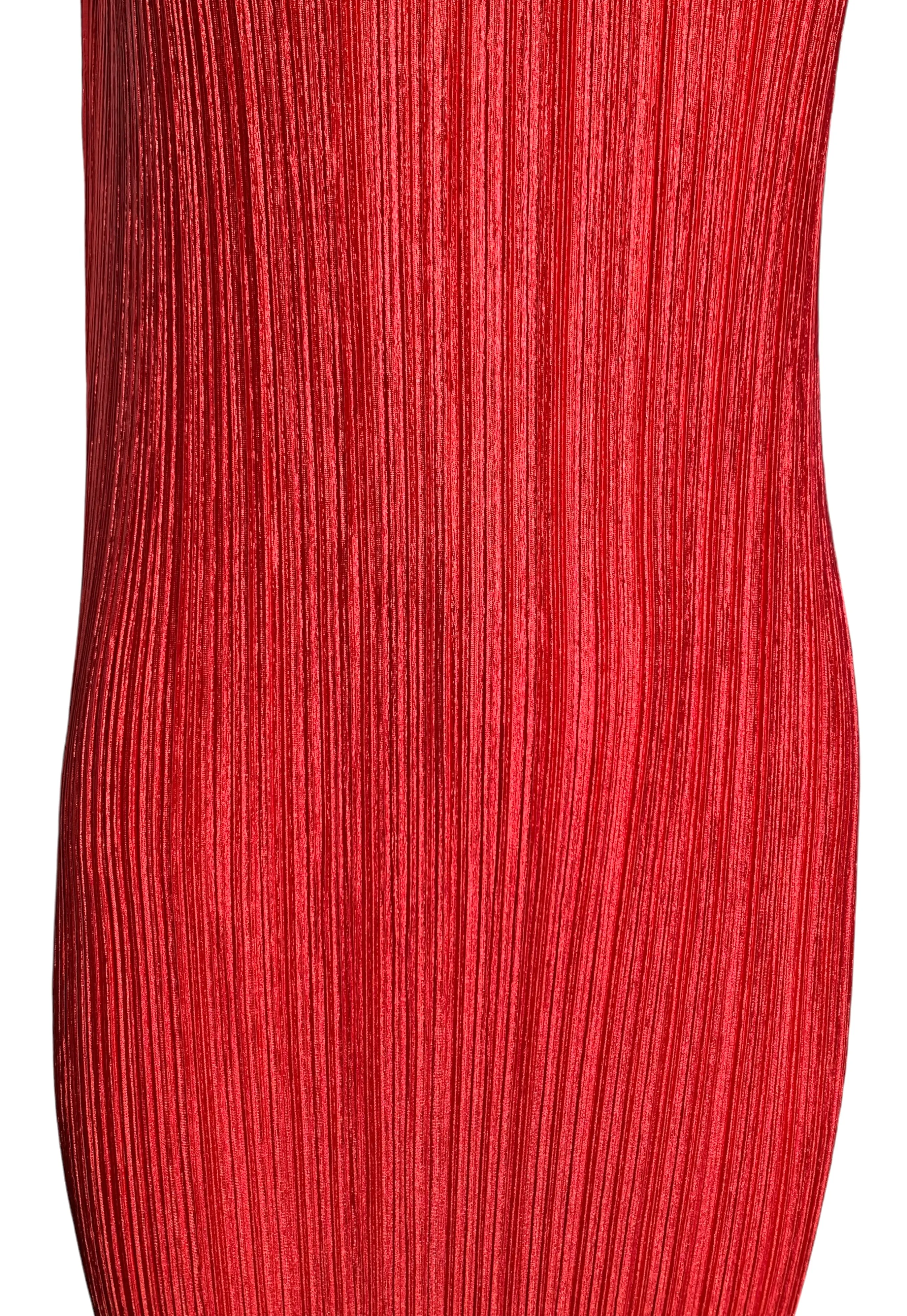 Issey Miyake 2000's Plissé Cherry Red Scoop Neck Dress