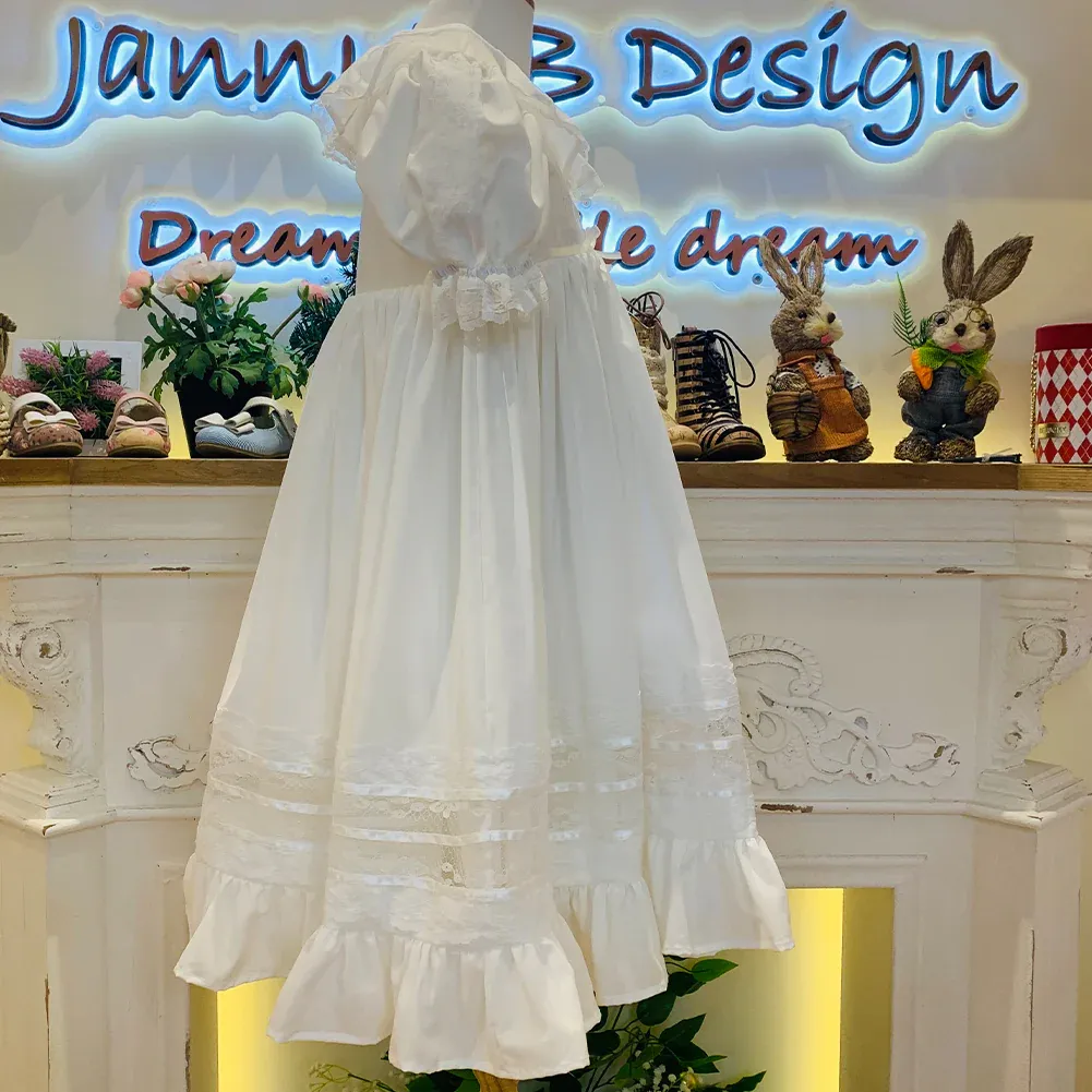 JannyBB White Elegant Heirloom Vintage Dress