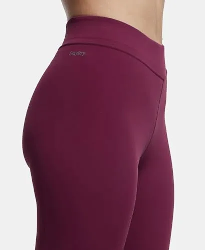 Jockey MW20 Women's Microfiber Elastane Stretch Performance Leggings with Broad Waistband and Stay Dry Technology_Grape Wine
