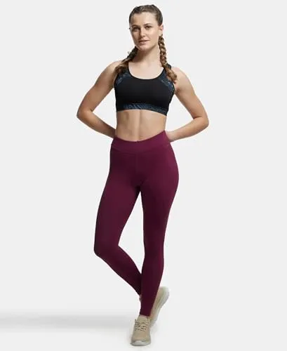 Jockey MW20 Women's Microfiber Elastane Stretch Performance Leggings with Broad Waistband and Stay Dry Technology_Grape Wine
