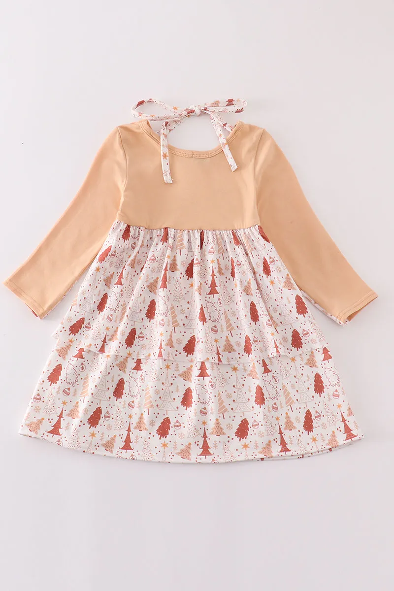 Khaki christmas tree applique dress