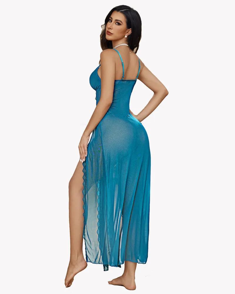 Lace Mesh Side Split Nightgowns