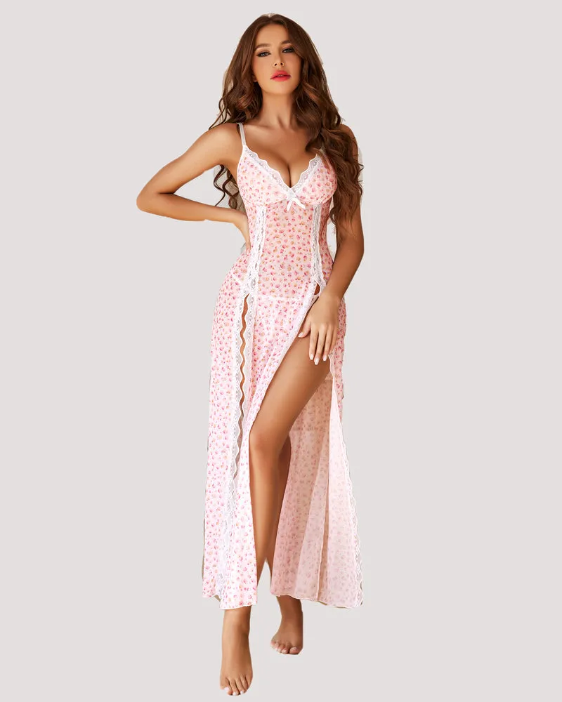 Lace Mesh Side Split Nightgowns