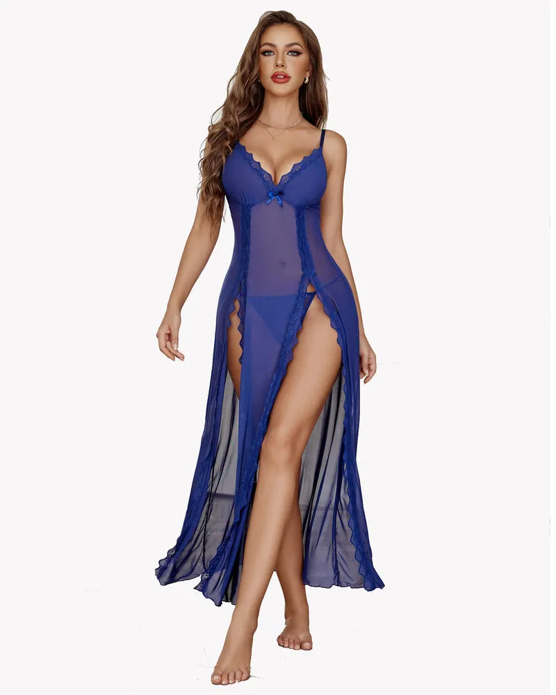 Lace Mesh Side Split Nightgowns