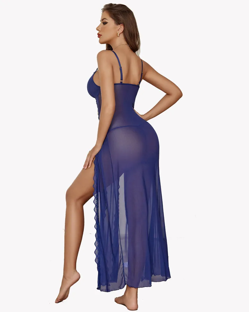 Lace Mesh Side Split Nightgowns