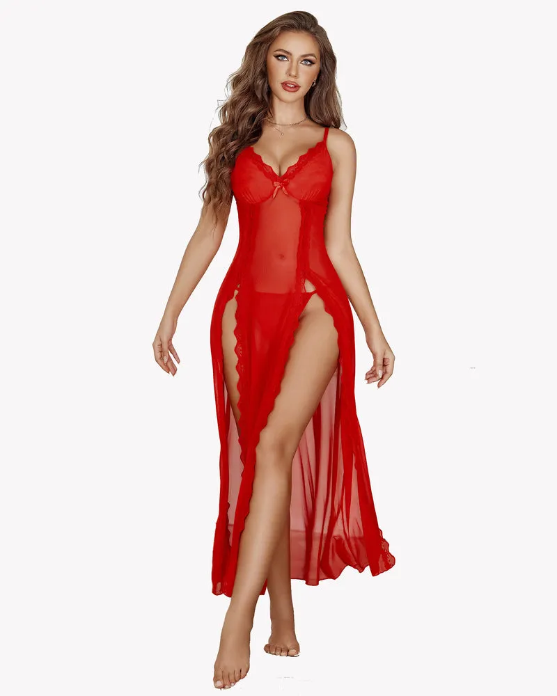 Lace Mesh Side Split Nightgowns