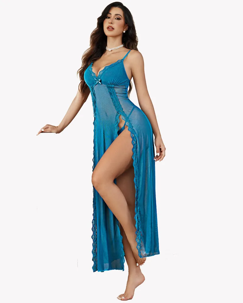 Lace Mesh Side Split Nightgowns