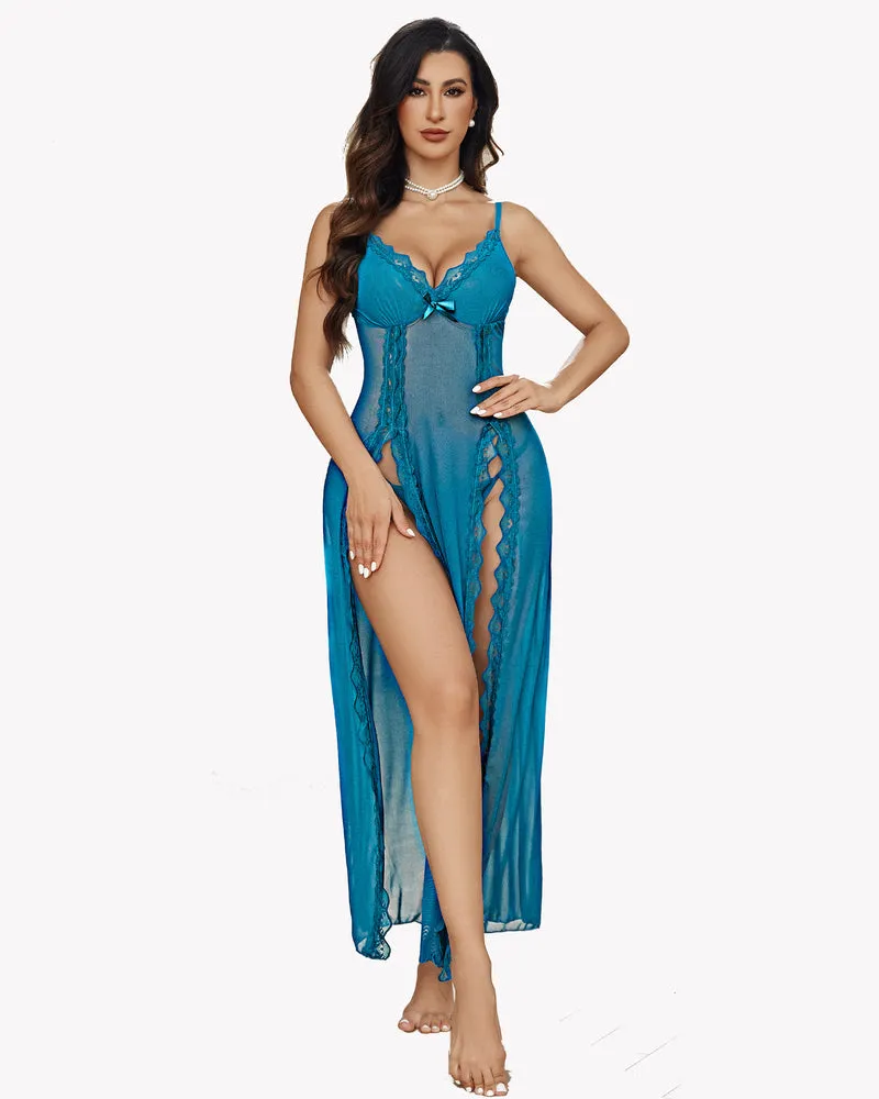 Lace Mesh Side Split Nightgowns