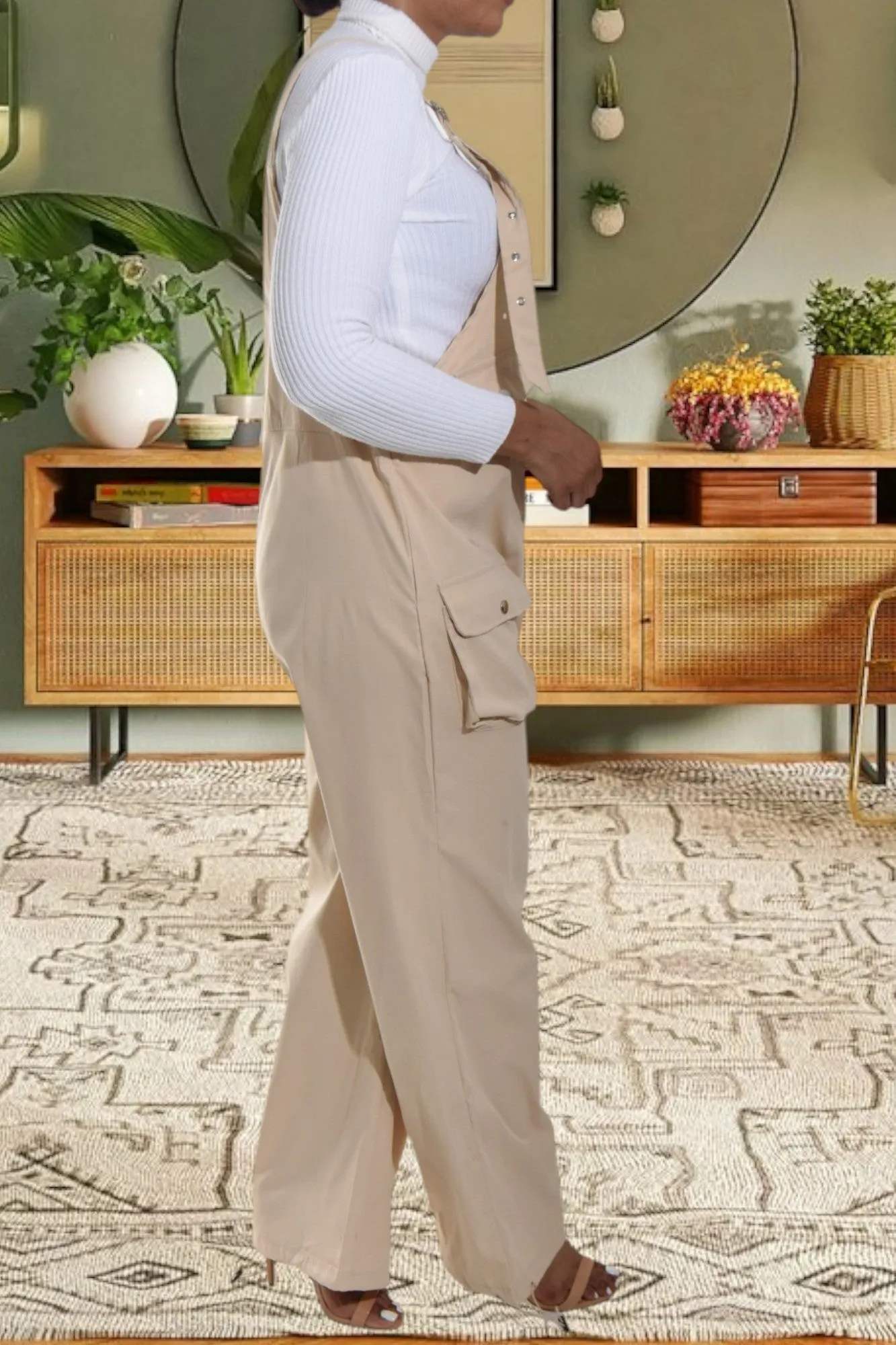 Ladies Beige Overall Jumpsuit