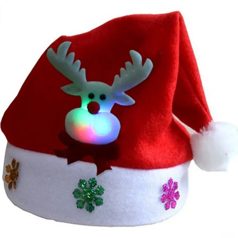 LED Christmas Hats Light Up Cap Snowman Elk Santa Claus Hats  for Adult Kids New Year  Party Decoration Xmas Gifts