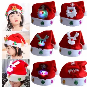 LED Christmas Hats Light Up Cap Snowman Elk Santa Claus Hats  for Adult Kids New Year  Party Decoration Xmas Gifts