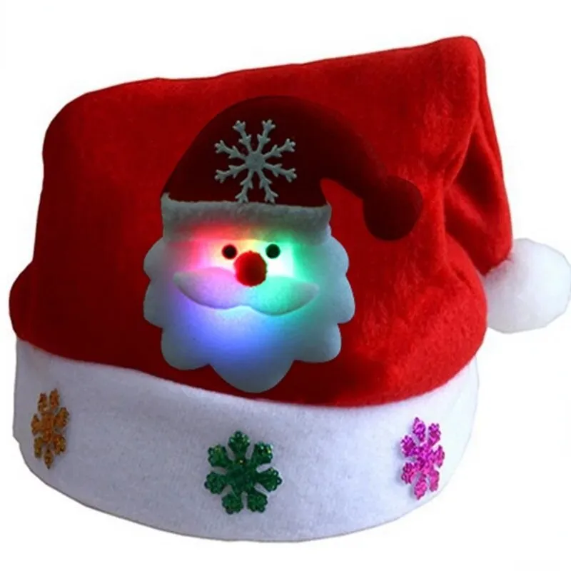 LED Christmas Hats Light Up Cap Snowman Elk Santa Claus Hats  for Adult Kids New Year  Party Decoration Xmas Gifts