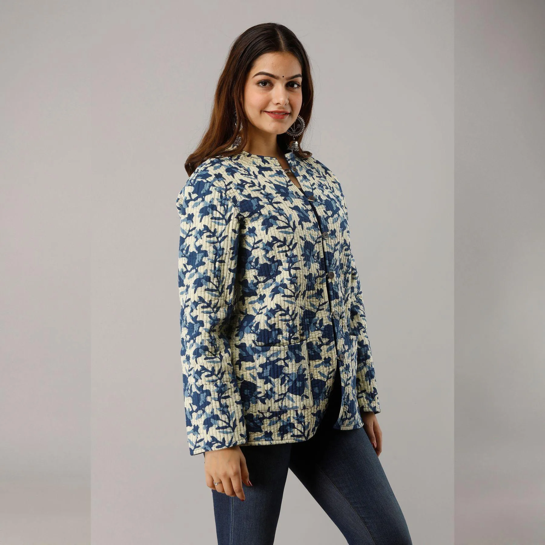Light Blue Cotton Quilted Jacket