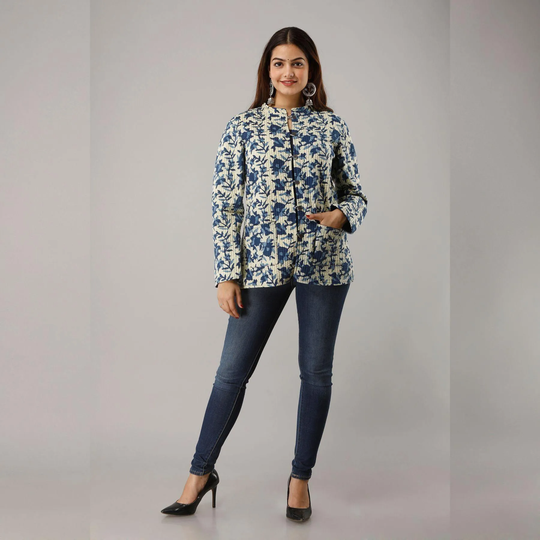 Light Blue Cotton Quilted Jacket