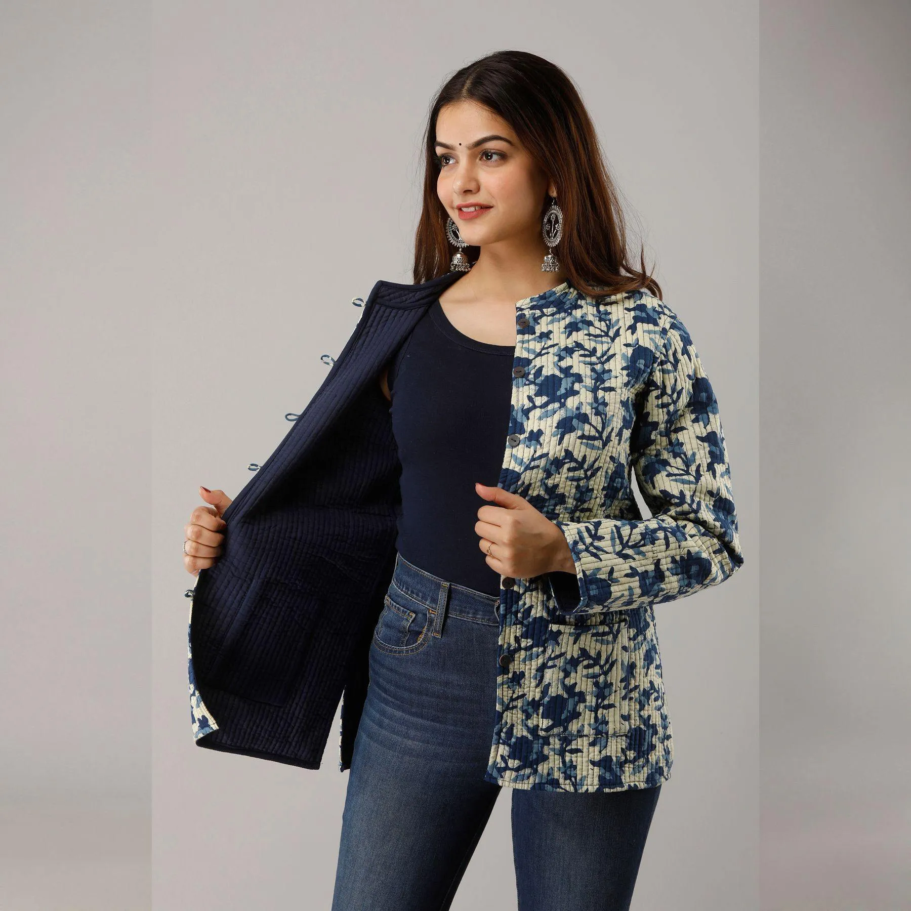 Light Blue Cotton Quilted Jacket