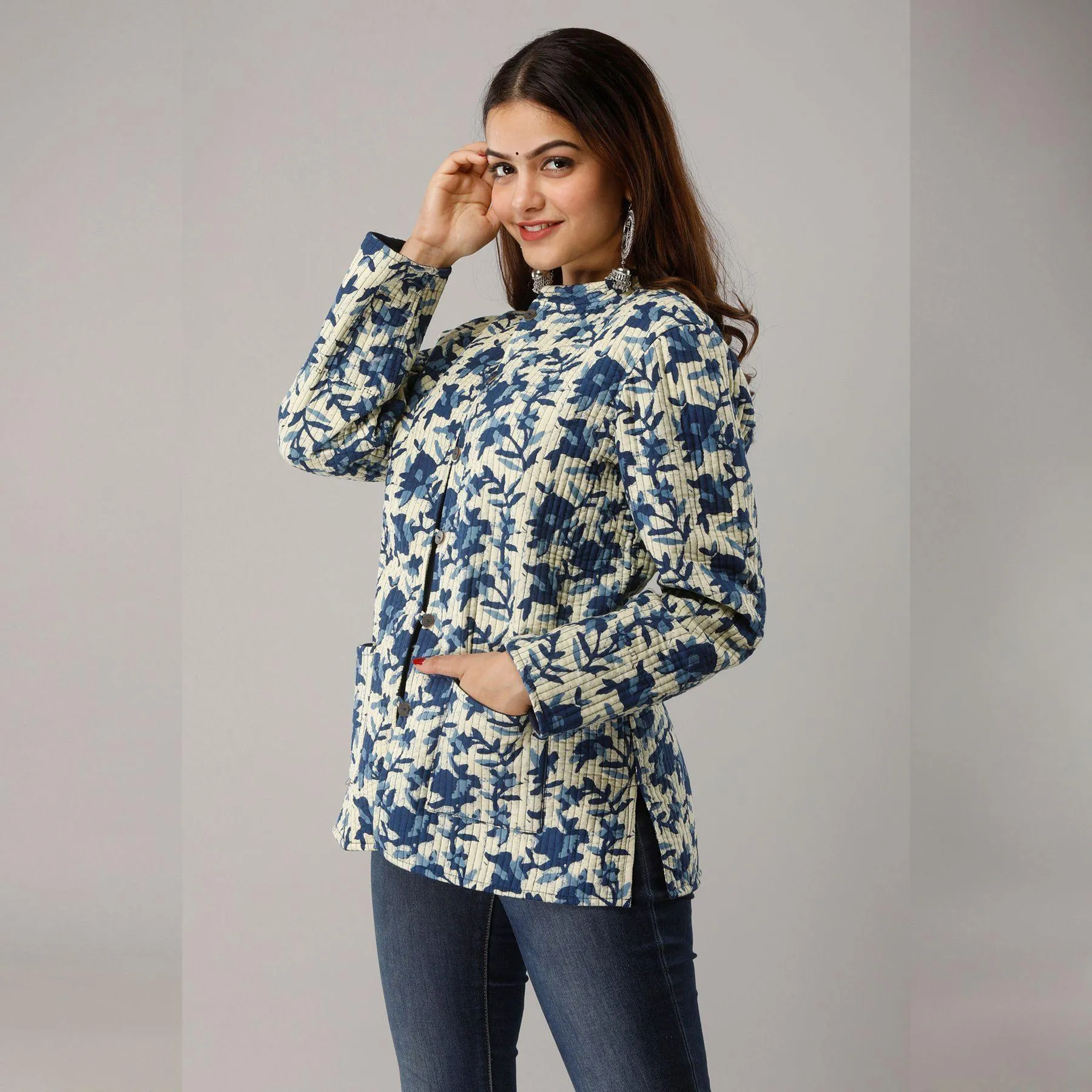 Light Blue Cotton Quilted Jacket