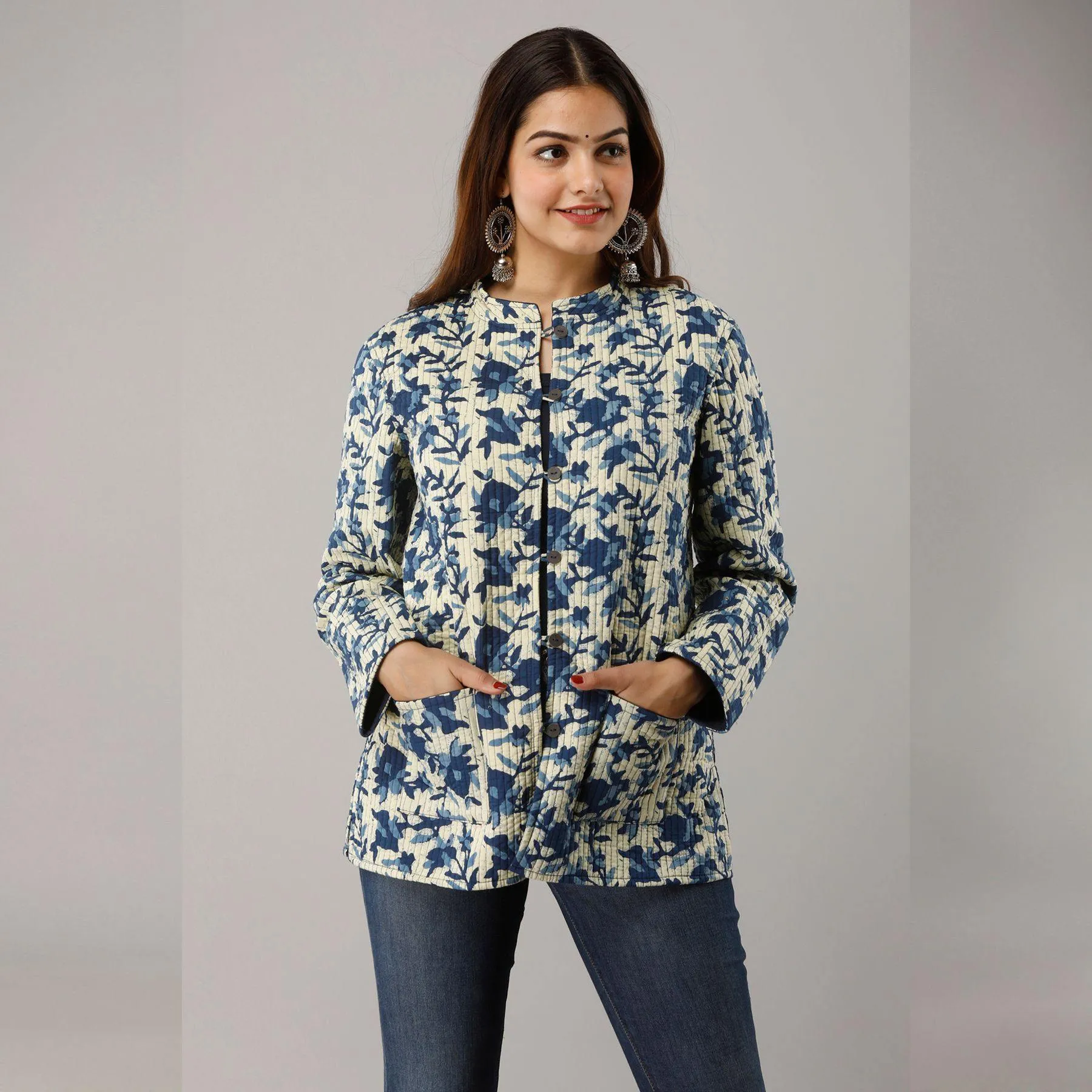Light Blue Cotton Quilted Jacket