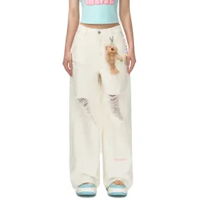 Logo Bead Chain Jeans in White