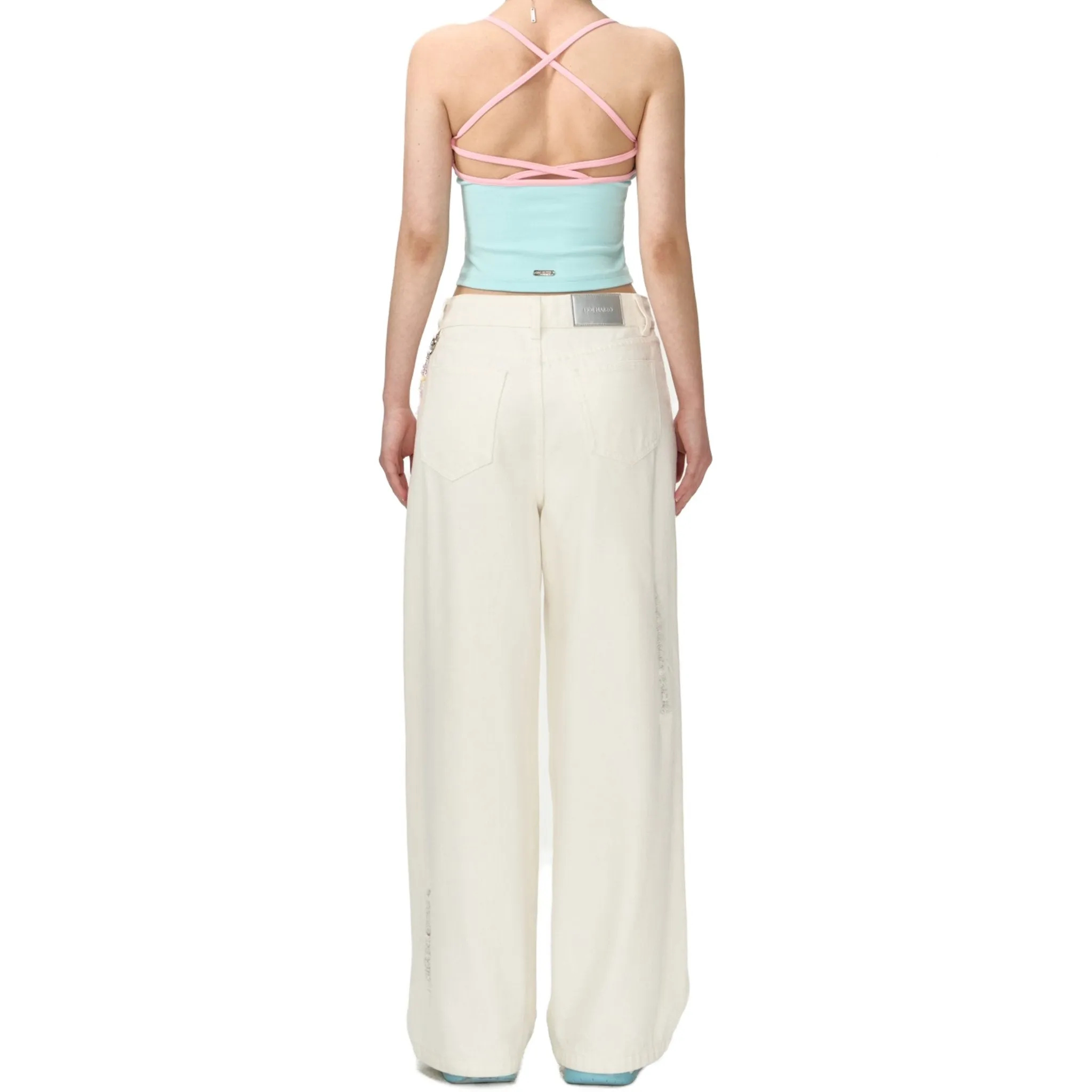 Logo Bead Chain Jeans in White