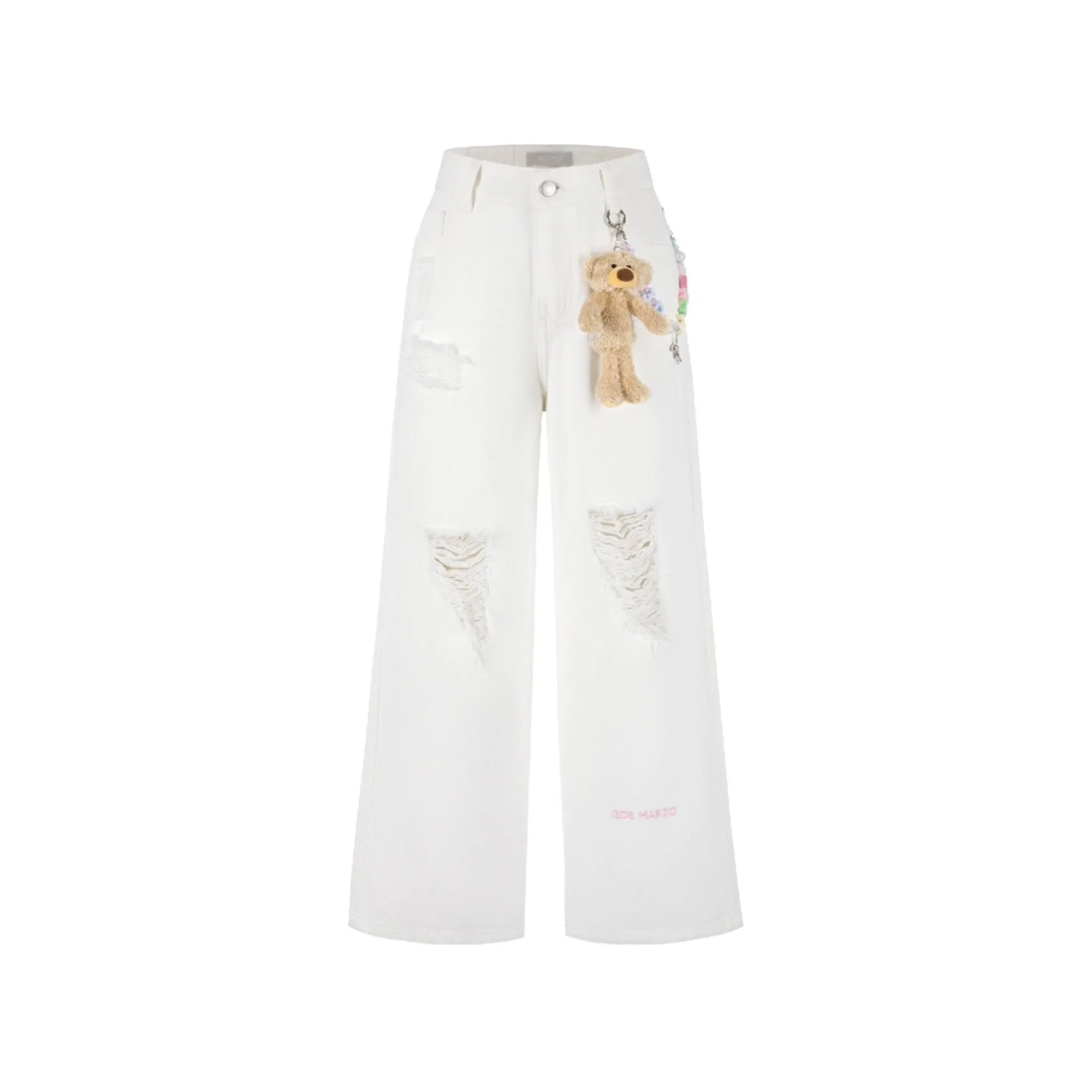Logo Bead Chain Jeans in White