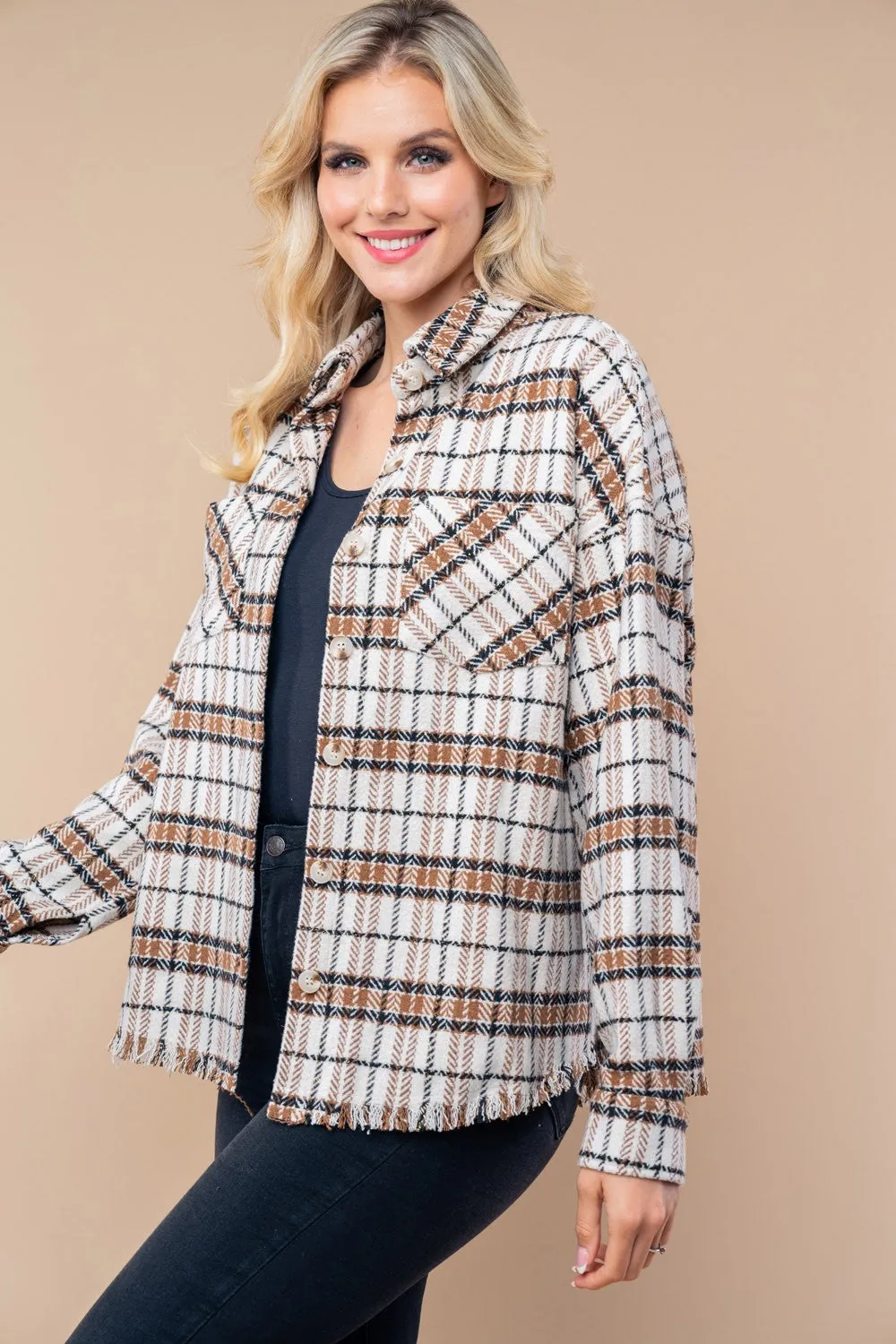 Long Sleeve Plaid Woven Shacket