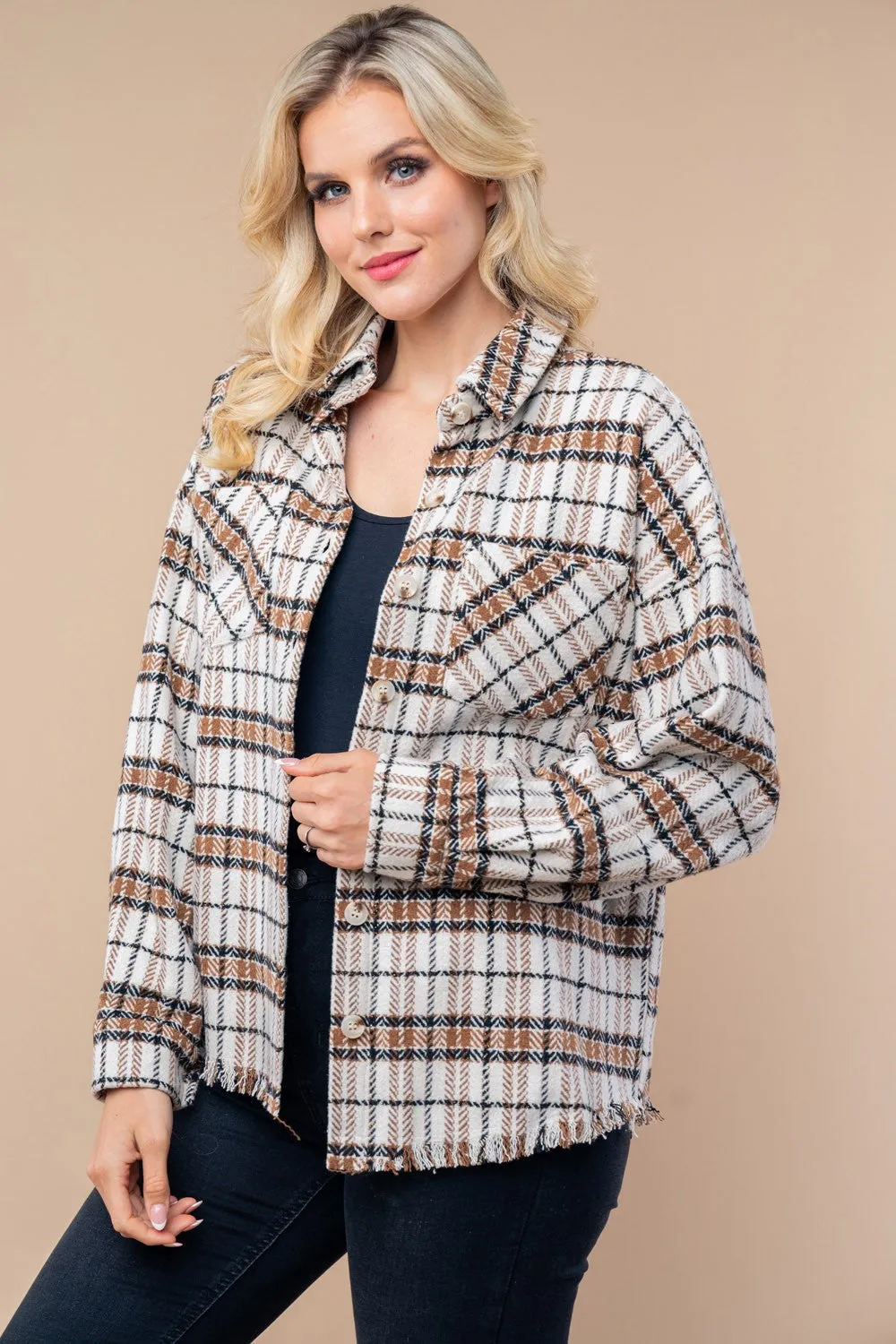 Long Sleeve Plaid Woven Shacket