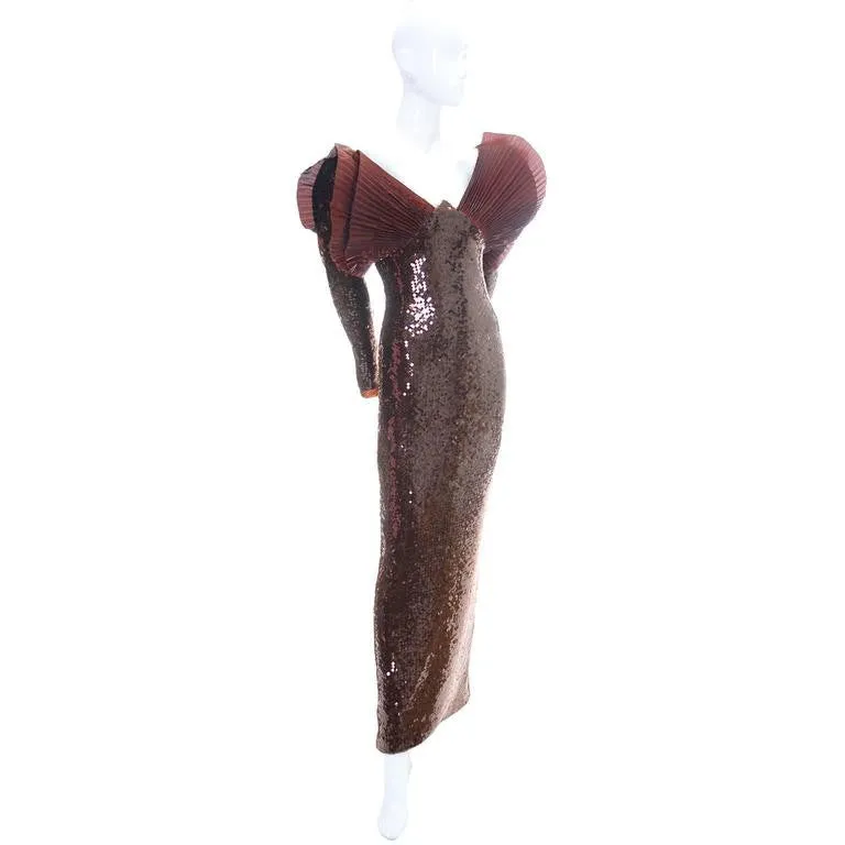 Loris Azzaro Vintage Dress 1980s Avant Garde Sequins Statement Evening Gown