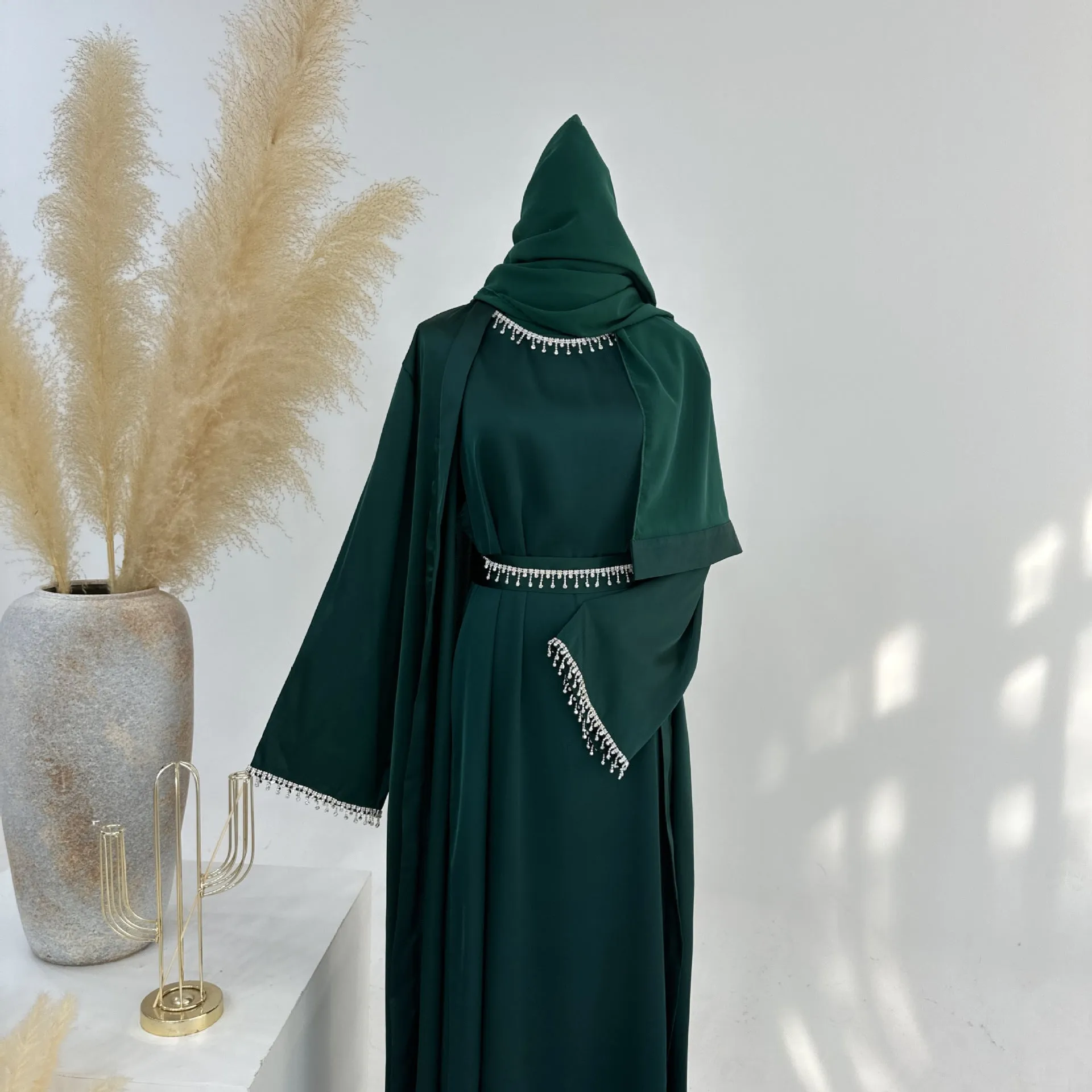 LR627 LR635 Crystal Chain AliExpress Amazon Dubai Spring and Summer Solid Color Beaded Dress