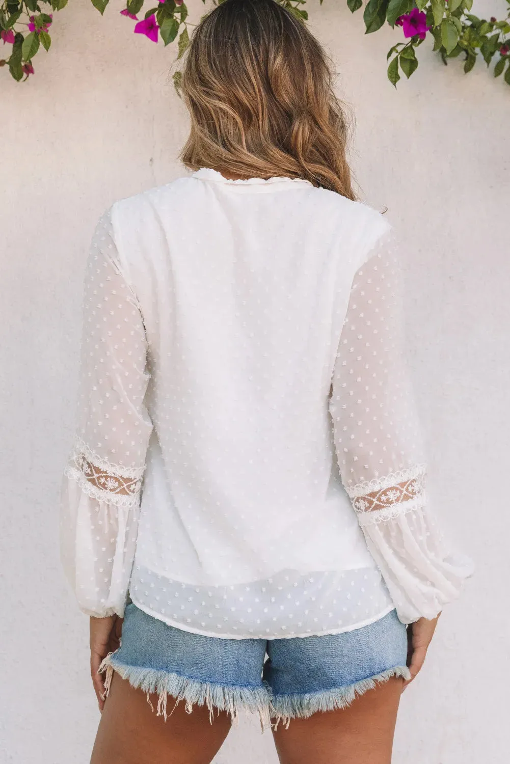 Lynn Swiss Dot Drawstring Balloon Sleeve Blouse