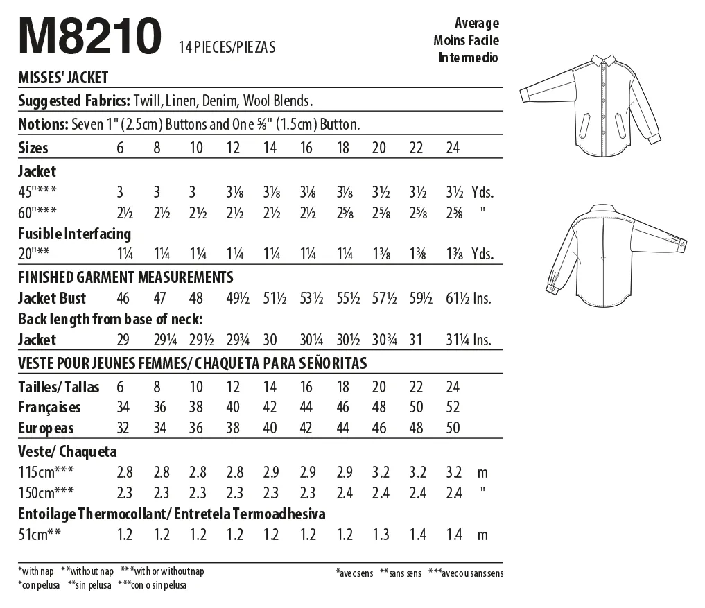 McCall's Pattern M8210 Misses' Jacket