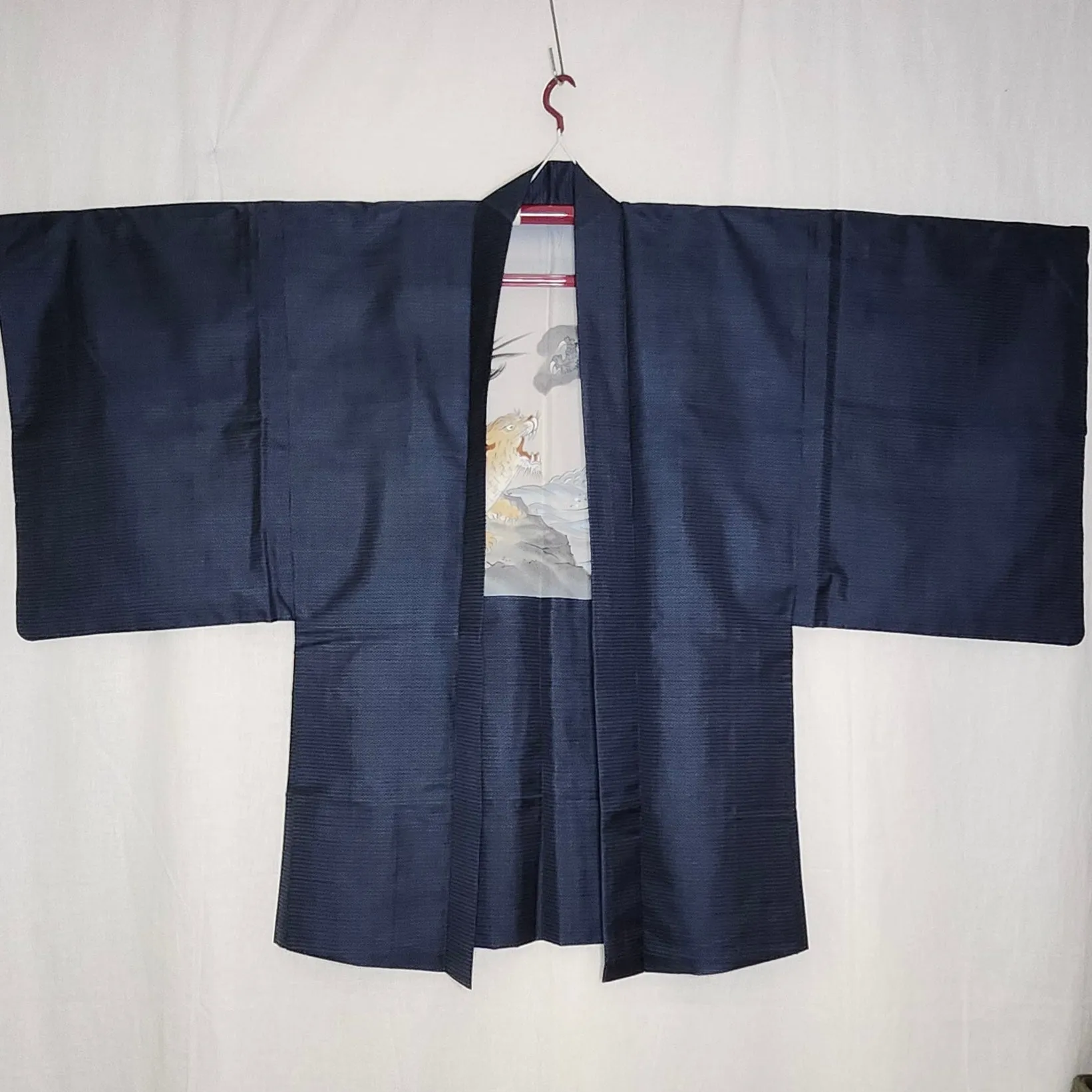 Mens Vintage Haori Coat - Navy Tiger & Dragon