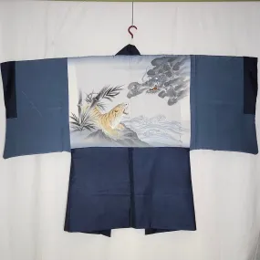Mens Vintage Haori Coat - Navy Tiger & Dragon