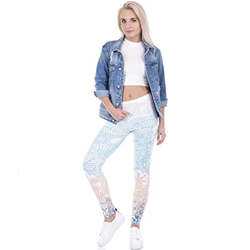 Middle Waisted Seamless Workout Leggings - Women’s Mandala Printed Yoga Leggings, Tummy Control Running Pants (Color Mandala, One Size)